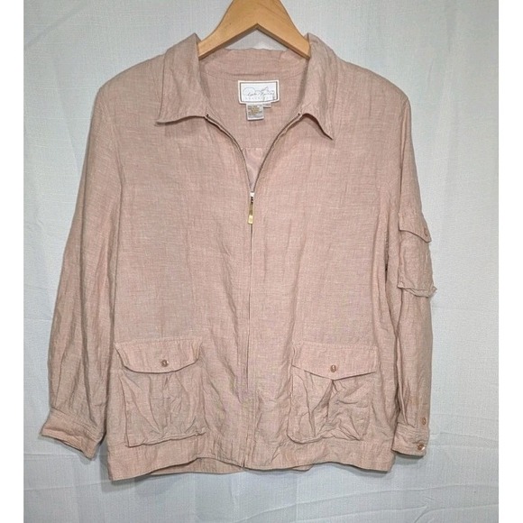 Diane Gilman Jackets & Blazers - Diane Gilman Vintage Women's‎ Linen Full Zip Jacket Sz XL Pockets Utility Safari